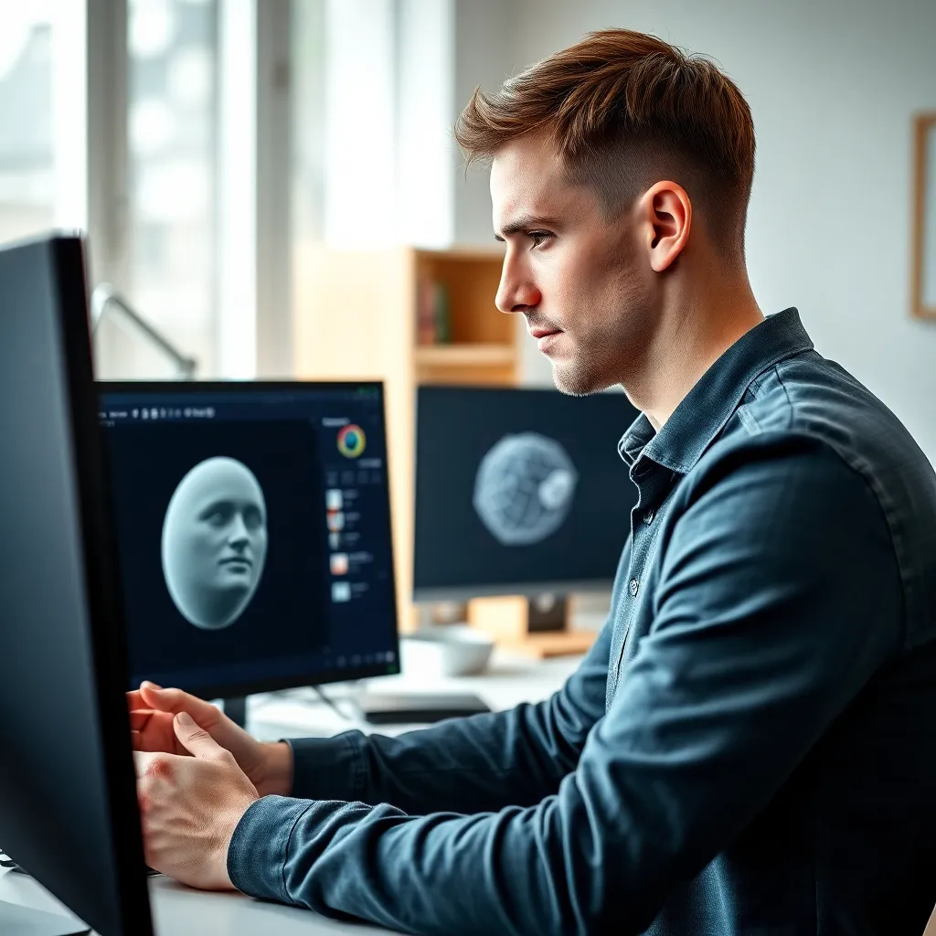 Produktdesigner arbeitet an einem 3D-Modell eines Industrieprodukts