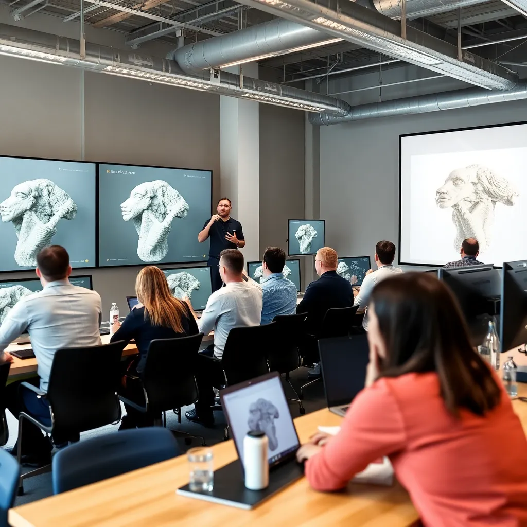 ZBrush-Workshop mit Teilnehmern, die an digitalen Skulpturen arbeiten